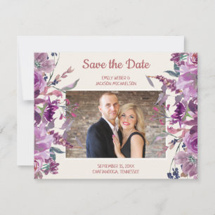 Purple Floral Cream Wedding Save Date Photo Save The Date