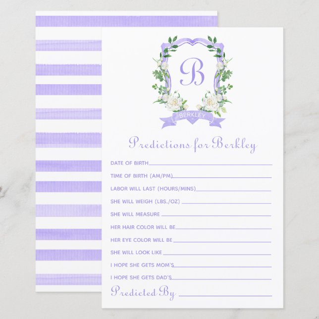 Purple Floral Crest Baby Predictions               (Front/Back)