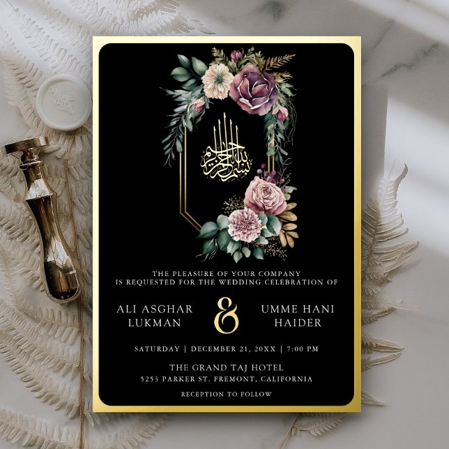 Purple Floral Crest Black Muslim Wedding Gold (Creator Uploaded)