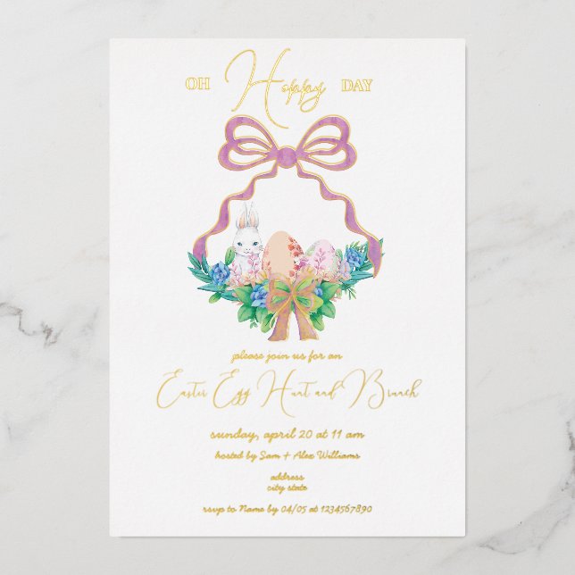 Purple Floral Crest Easter Basket Egg Hunt Brunch (Front)