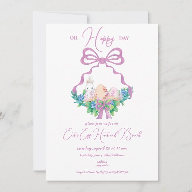 Purple Floral Crest Easter Basket Egg Hunt Brunch Invitation (Front)