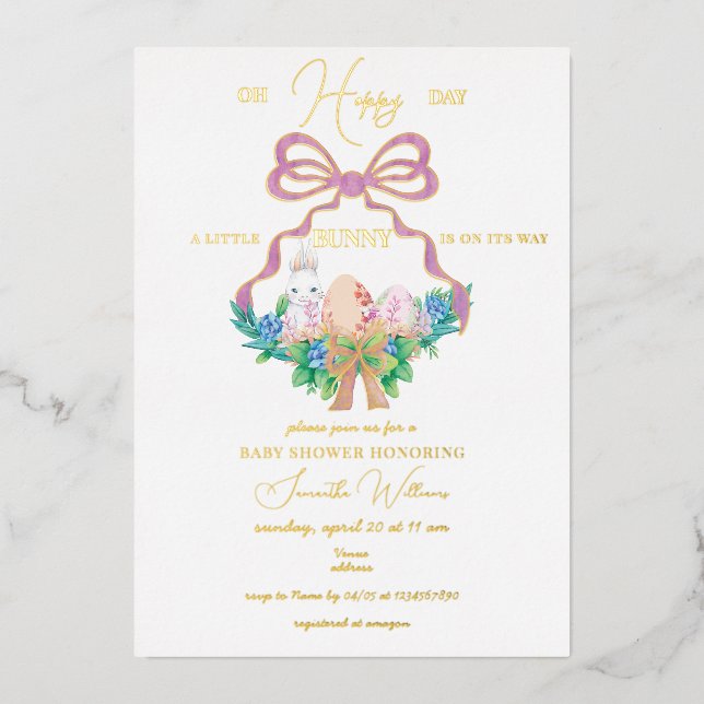 Purple Floral Crest Easter Bunny Girl Baby Shower (Front)