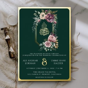 Purple Floral Crest Emerald Muslim Wedding Gold