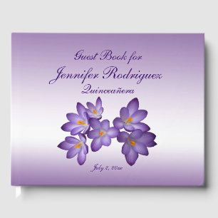 Purple Floral Crocus Flower Quinceañera Guest Book