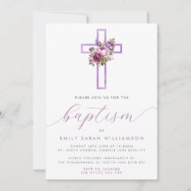 Purple Floral Cross Baby Baptism