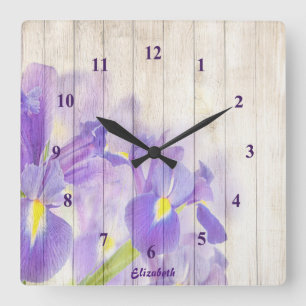 Purple Floral Custom Square Wall Clock