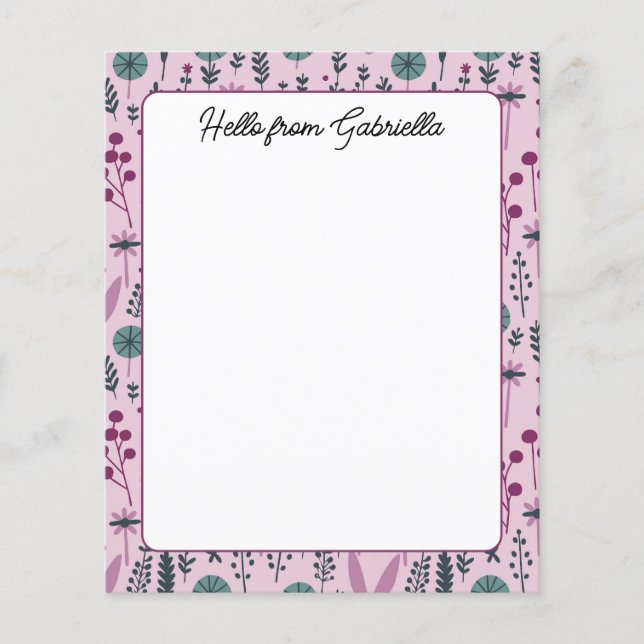 Purple Floral Custom Stationery Paper (Front)