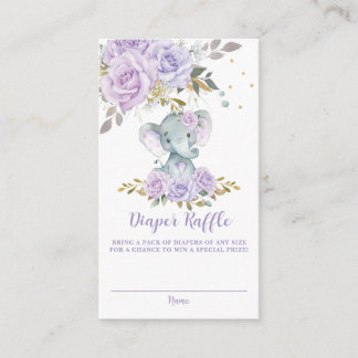 Purple Floral Cute Elephant Baby Diaper Raffle Enclosure Card