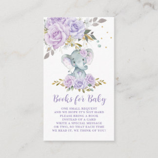 Purple Floral Cute Elephant Books for Baby Enclosure Card