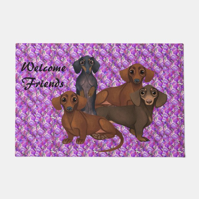 Purple Floral Dachshund Door Mat (Front)