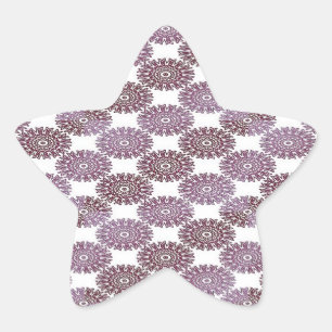 Purple floral damask on white star sticker