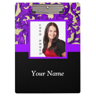 Purple floral damask photo template clipboard