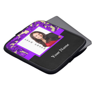 Purple floral damask photo template laptop sleeve