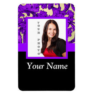 Purple floral damask photo template magnet