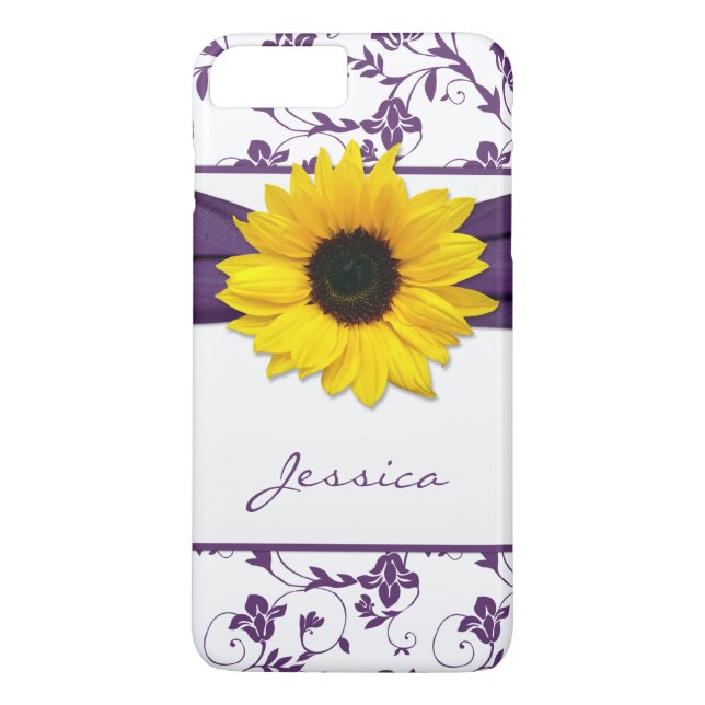 Purple Floral Damask Yellow Sunflower Case-Mate iPhone Case (Back)