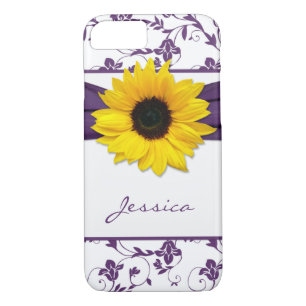 Purple Floral Damask Yellow Sunflower iPhone 8/7 Case
