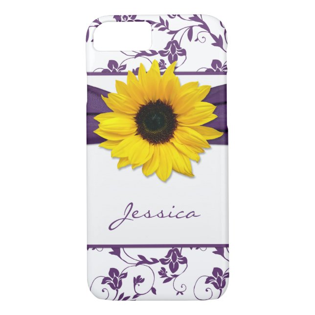 Purple Floral Damask Yellow Sunflower Case-Mate iPhone Case (Back)
