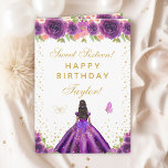Purple Floral Dark Skin Girl Sweet Sixteen Card<br><div class="desc">This elegant and glamourous sweet sixteen birthday card can be personalised with a name or title such as daughter, granddaughter, niece, friend etc. The design features a beautiful princess with dark hair and dark skin in a dark purple ball gown. The text combines handwritten script and modern sans serif fonts...</div>