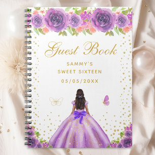 Purple Floral Dark Skin Princess Sweet Sixteen Notebook