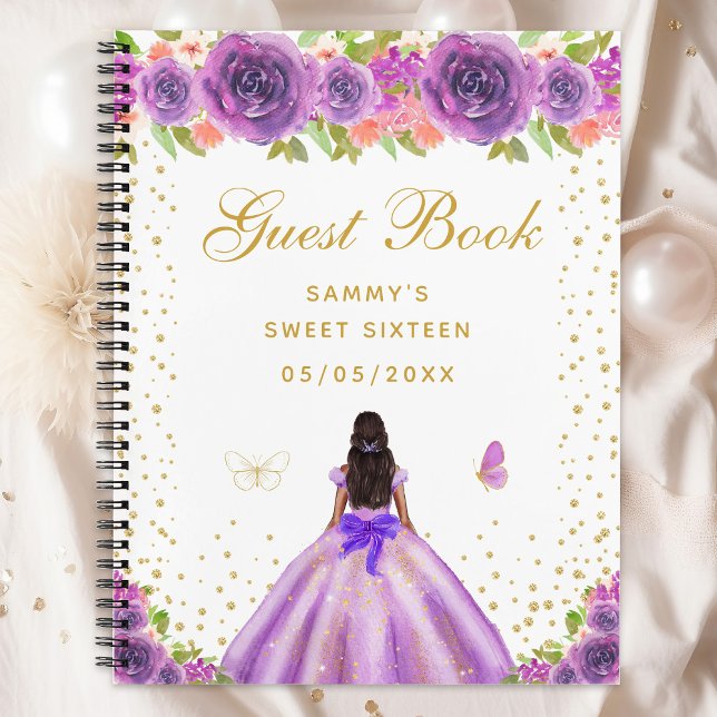 Purple Floral Dark Skin Princess Sweet Sixteen Notebook (Creator Uploaded)