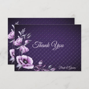 Purple Floral Decorative Flat Thank You Card
