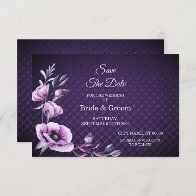 Purple Floral Decorative Pattern Save The Date (Front/Back)
