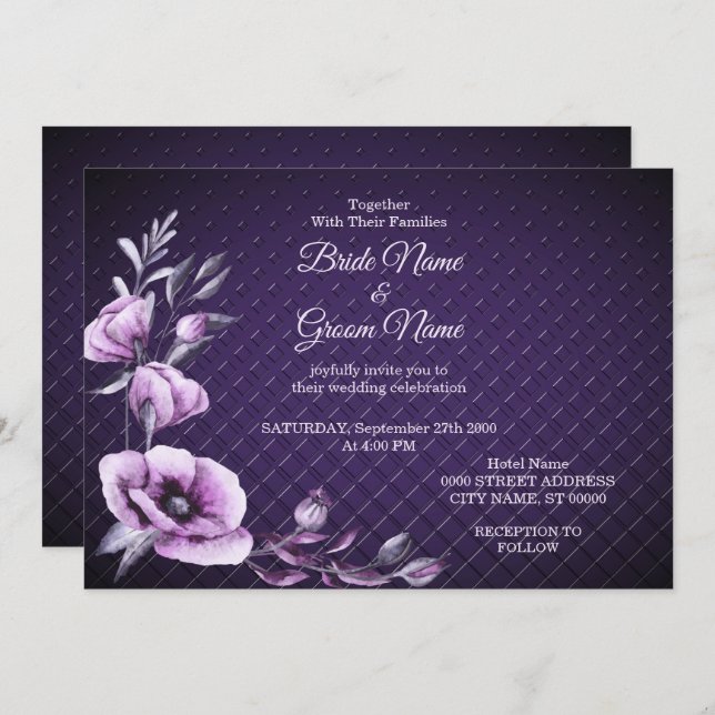 Purple Floral Decorative Wedding Invitation (Front/Back)