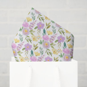 Purple Floral Decoupage Tissue, Yellow Botanical Tissue Paper
