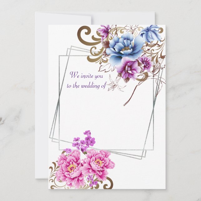 Purple Floral Delight Wedding Invitation Card (Front)