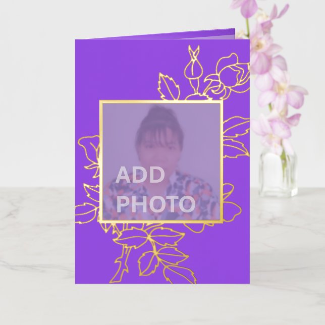 Purple Floral Design Photo Gold Foil Card (Orchid)