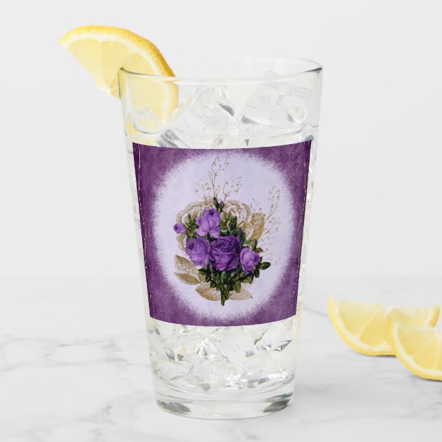 Purple Floral Designed Drinking Glass (Front Ice)