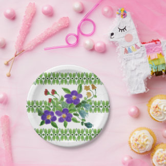 Purple Floral Designed Paper Plate