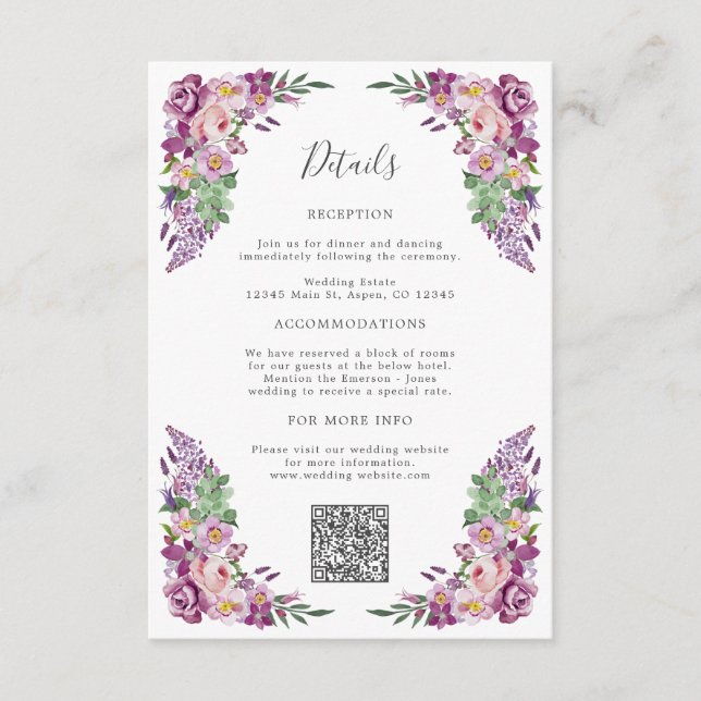 Purple Floral Detail Enclosure Card (Front)