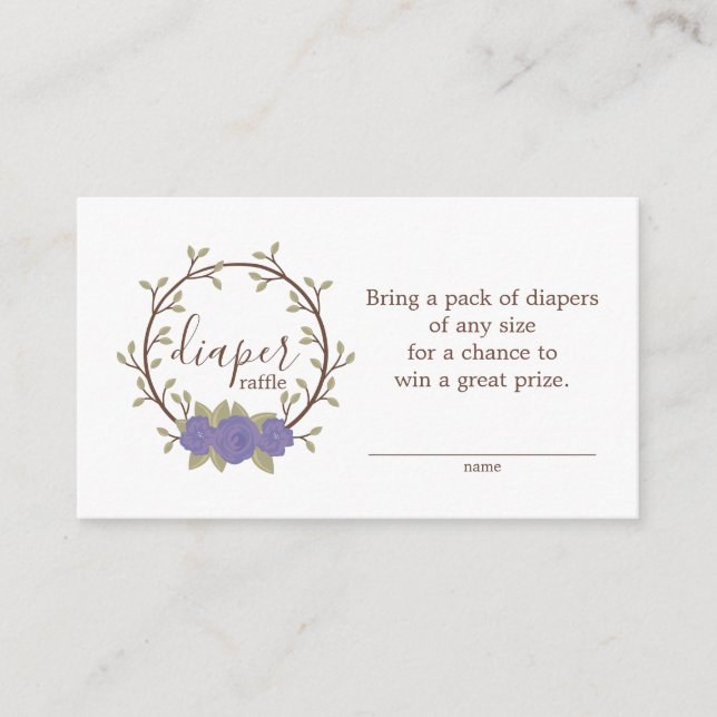 Purple Floral Diaper Raffle Ticket Baby Shower Enclosure Card (Front)