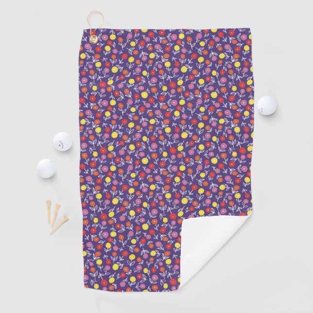 Purple Floral Ditsy Golf Towel (InSitu)