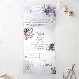 Purple Floral *DIY* Colour Change Script Tri-Fold Invitation