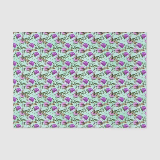 Purple Floral Dragonfly Tissue Paper (Front)