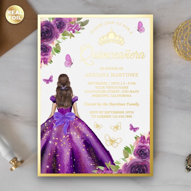 Purple Floral Dress Butterfly Quinceanera Gold (Creator Uploaded)