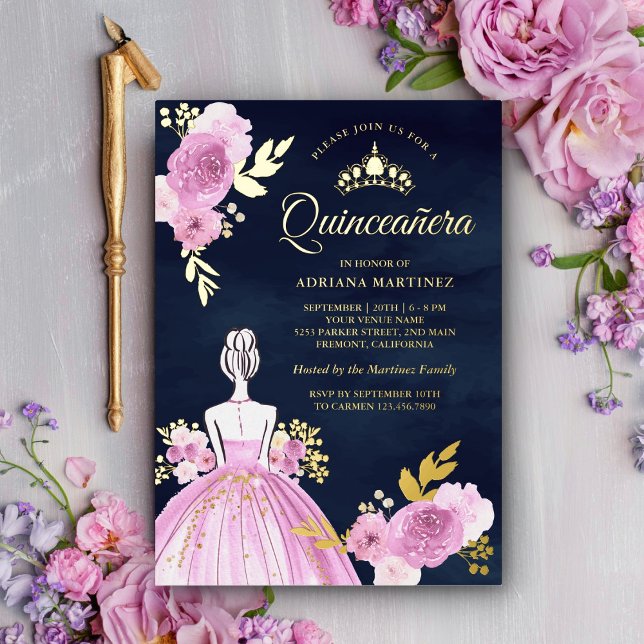 Purple Floral Dress Princess Navy Quinceanera Gold (Creator Uploaded)