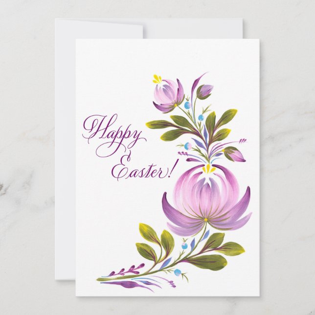 Purple Floral Easter Blessings Holiday Card (Front)
