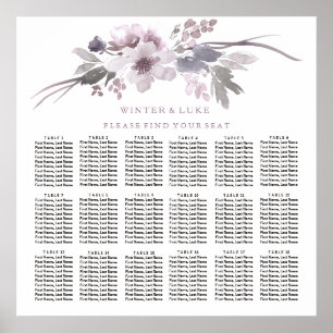 Purple Floral Elegant 18 Table Seating Chart
