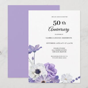 Purple Floral Elegant 50th Wedding Anniversary Invitation