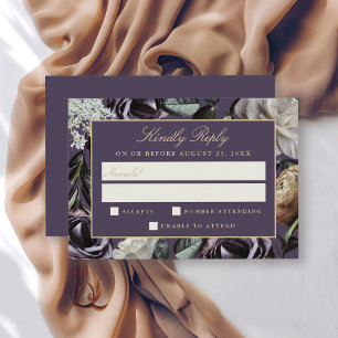 Purple Floral Elegant Dark Moody Wedding RSVP Card