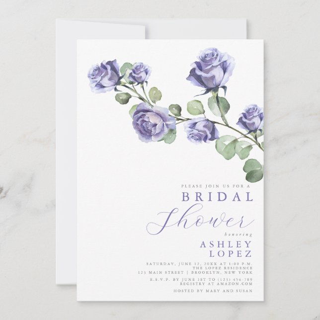 Purple Floral Elegant Minimal Bridal Shower Invitation (Front)