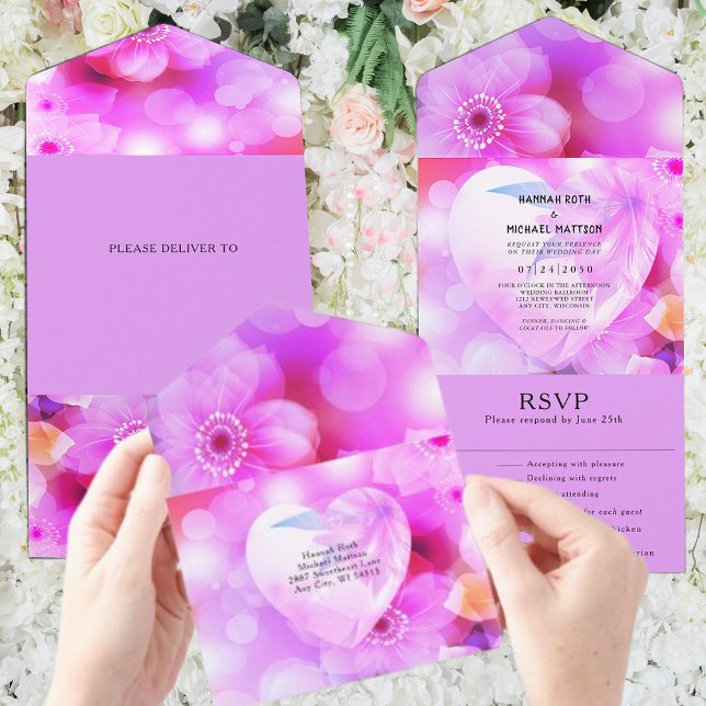 Purple Floral Elegant Romantic Glow Wedding All In All In One Invitation (Creator Uploaded)