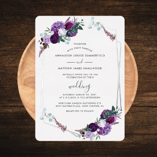 Purple Floral Elegant Rose Gold Wedding Silver