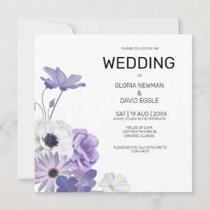 Purple Floral Elegant Square Wedding Invitation