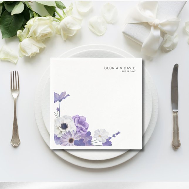 Purple Floral Elegant Square Wedding  Napkin (Creator Uploaded)