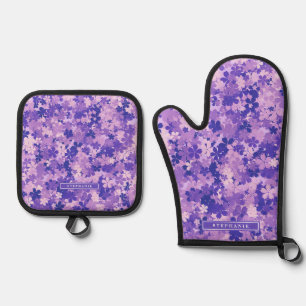 Purple Floral Elegant Violet Blossom Pattern Oven Mitt & Pot Holder Set
