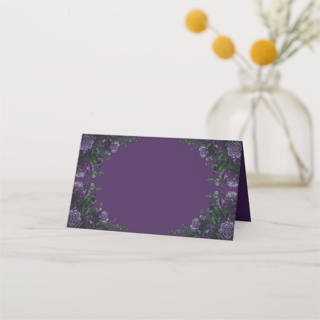 Purple Floral Elegant Wedding Gothic Place Card (Front)